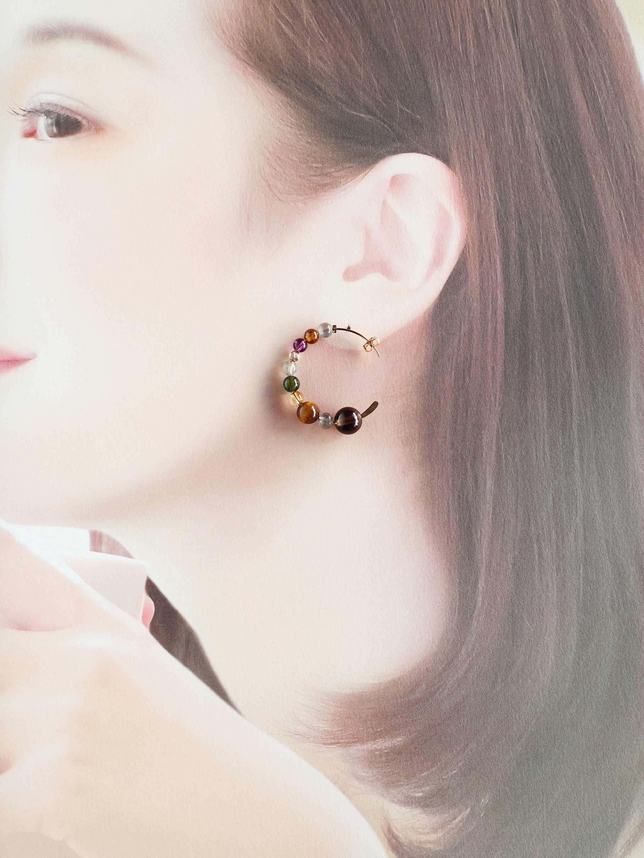 ◇ItoMe Stone◇14KGFハンマーピアス、 スモーキ、タイガーアイ PN:IPS