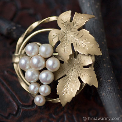 IPS-K12金-真珠葡萄の小枝サークル・ブローチ – アンティーク