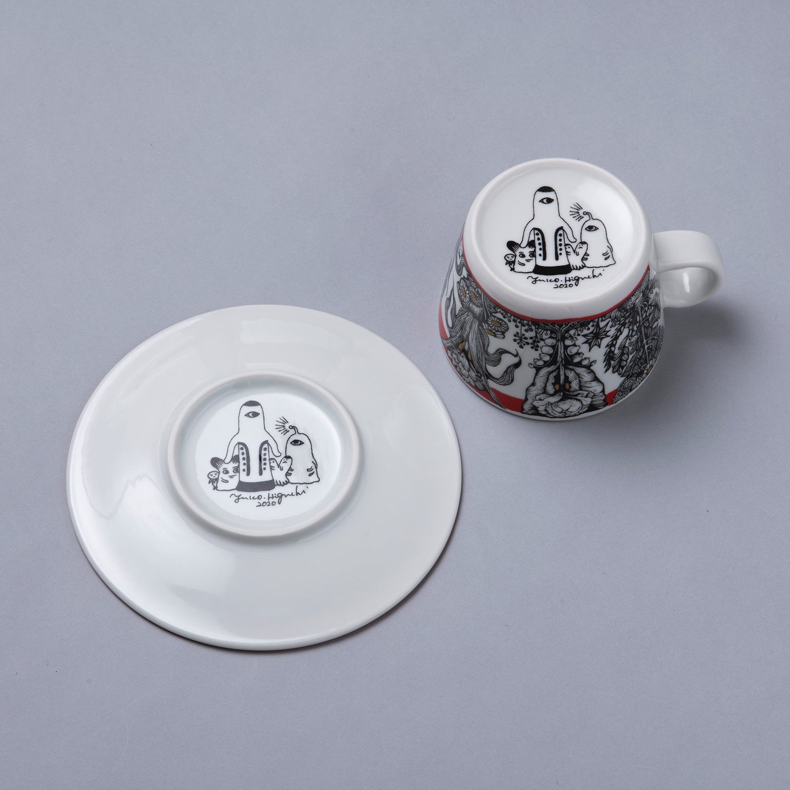 九谷焼 カップ＆ソーサー ねこと植物（黒） – ボリス雑貨店