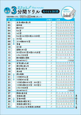 サクッと3分間ドリル『中1数学 改訂版』 ｜ 学研出版サイト
