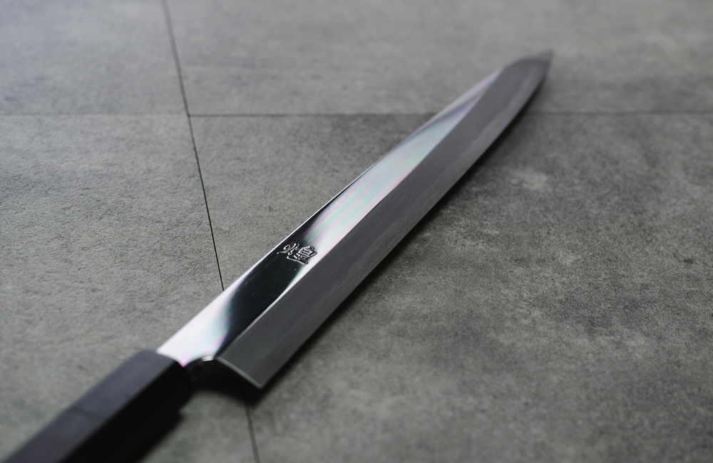 煌 青紙スーパー鋼 鏡面仕上 柳刃包丁 黒檀両水牛柄 – 堺一文字光秀