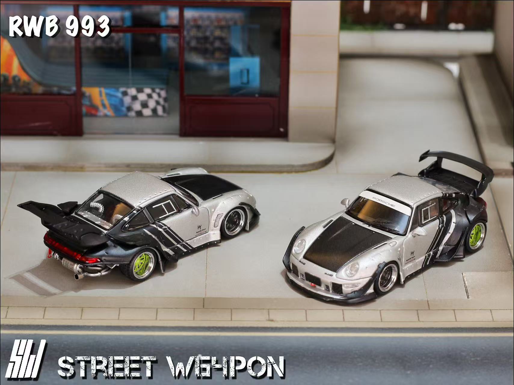 Street Weapon 1:64 Porsche RWB 993 Wide-Body Modified Matte Silver