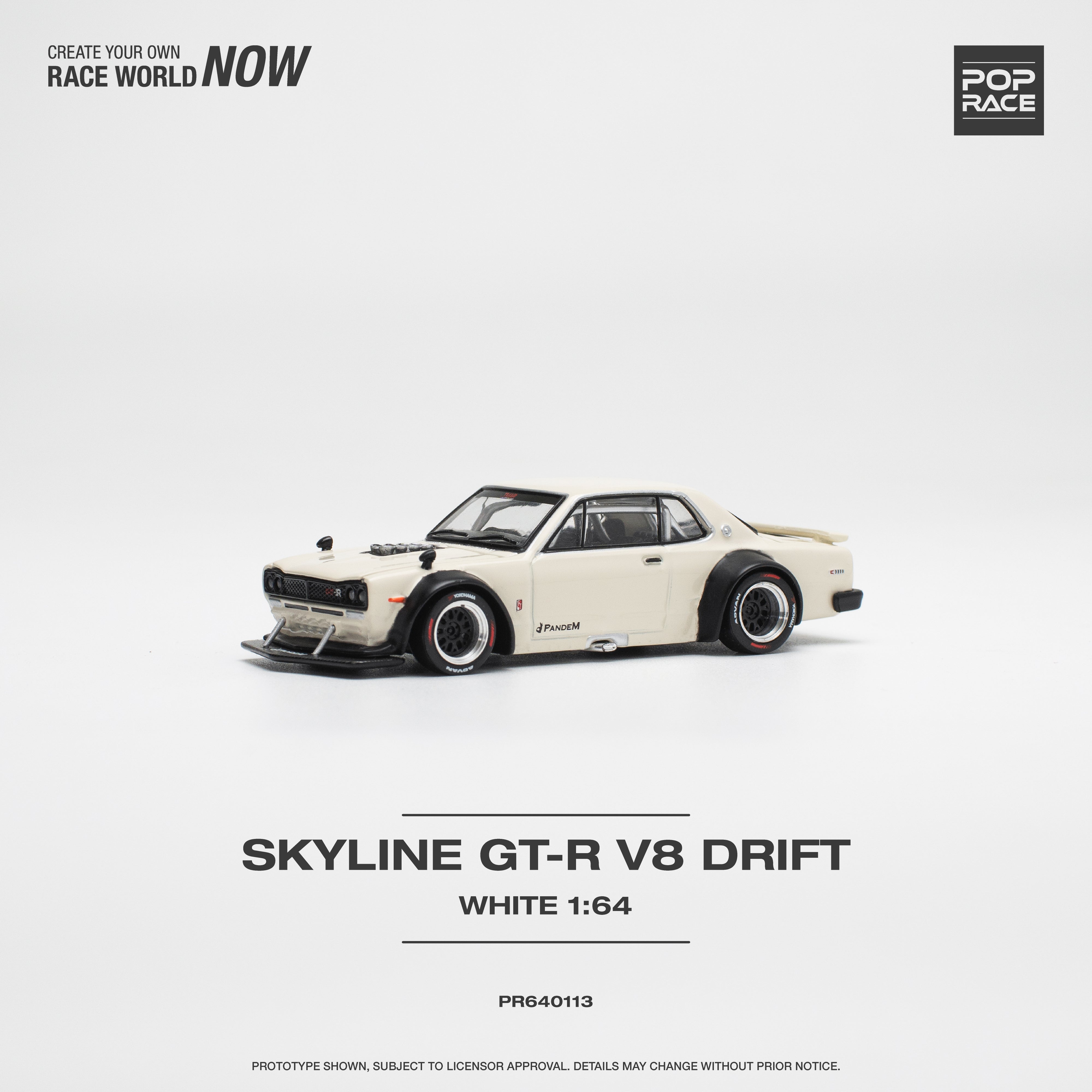 POPRACE 1:64 SKYLINE GT-R V8 DRIFT (HAKOSUKA) - WHITE PR640113