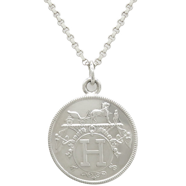 エルメス HERMES エクスリブリス MM ロングネックレス シルバーXピンク