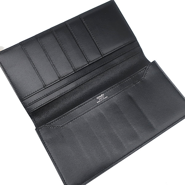 エルメス HERMES オオサカ ブラック ボックスカーフ 長財布 黒 二