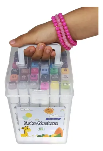 Kit Caneta Ponta Dupla Pintura Profissional Dake Markers Maleta 36