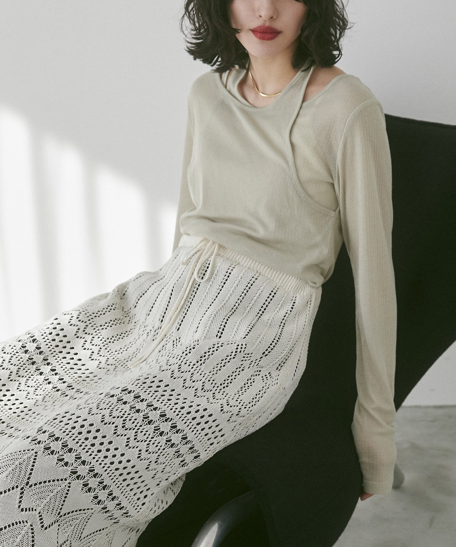 WEB限定/別注】ランダムリブ レイヤード シアートップス