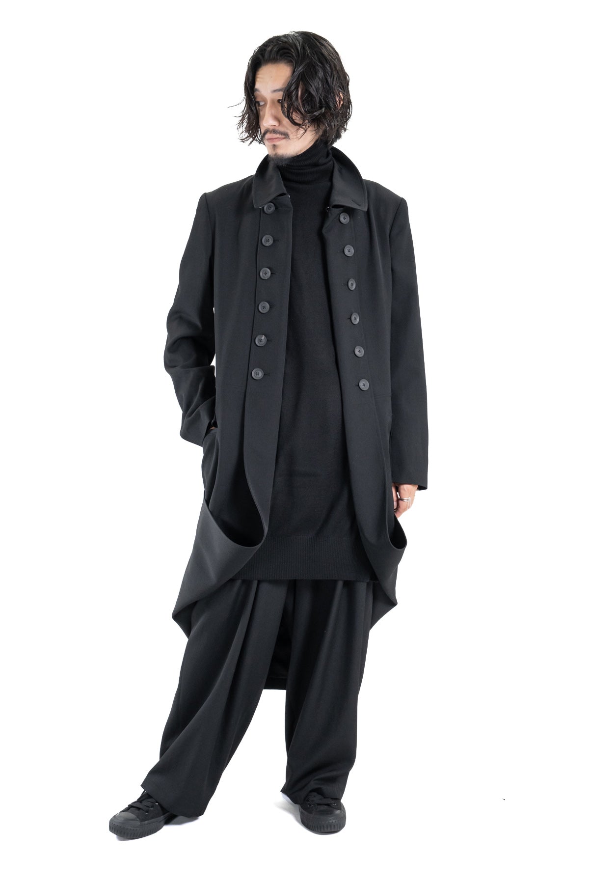 WOOL GABARDINE NAPOLEON LONG JACKET – HUES ONLINE