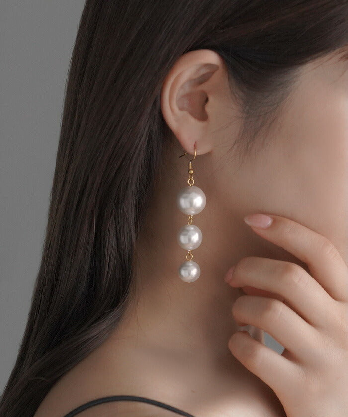 ピアス パール アクセサリー レディース ぶら下がり 3連 三連 パール