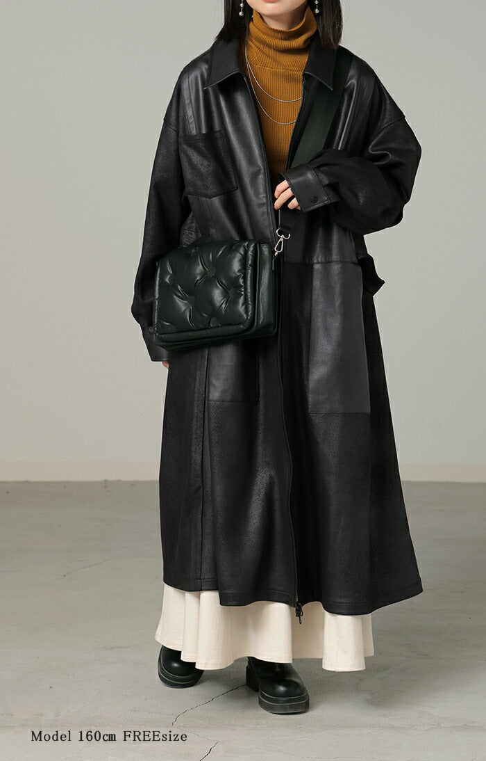 ジャケット レザー 風 ロング レディース アウター ロングジャケット