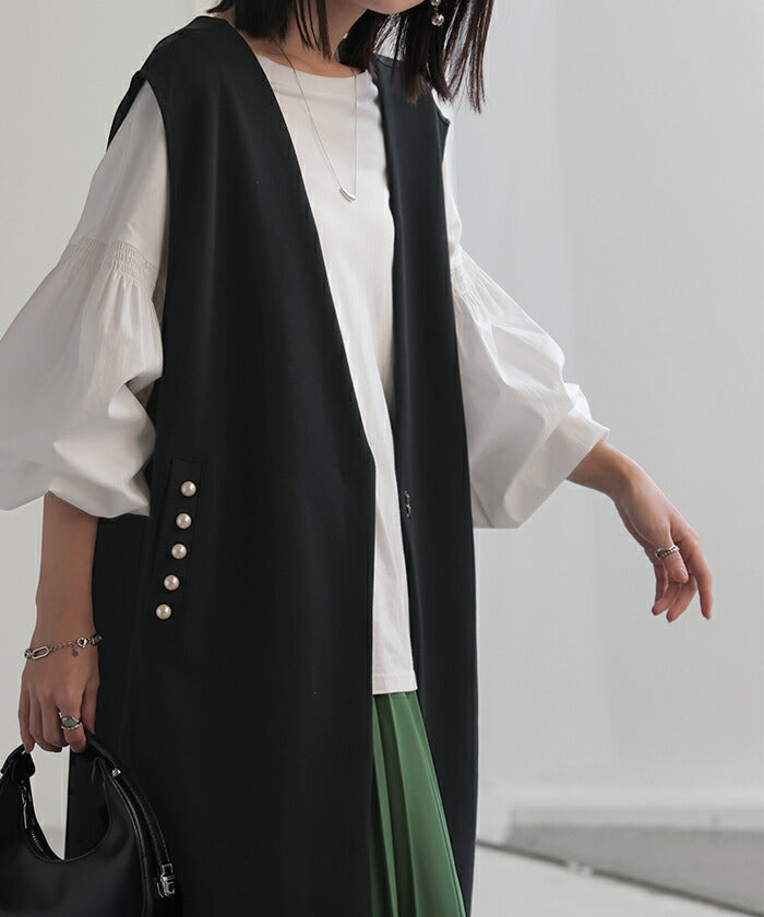 ベスト ジレ パール ロングベスト レディース トップス アウター