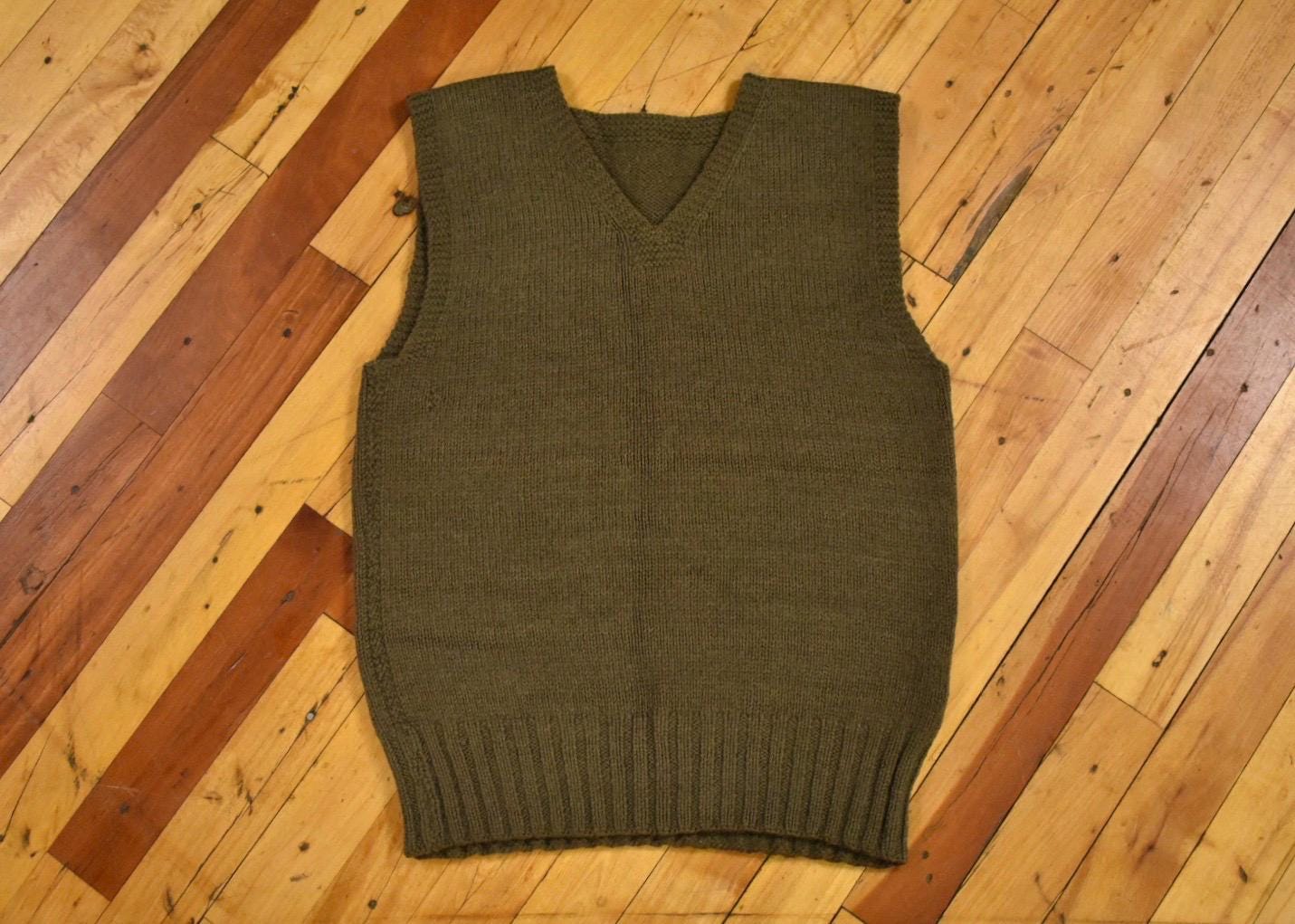 WWII Red Cross Hand Knit Size Small Olive Green Sweater Vest Wool