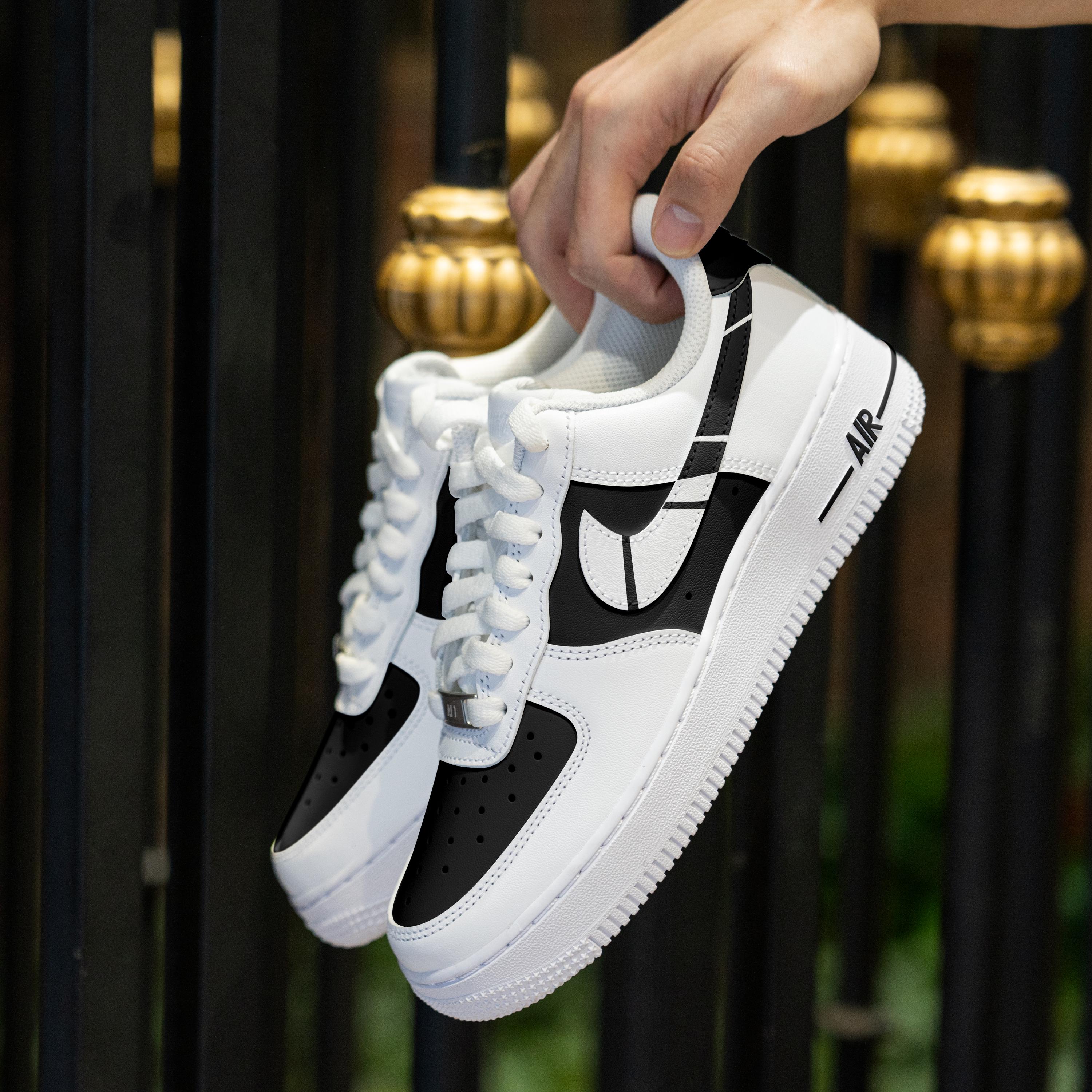 Custom Black Air Force 1 Hand Painted Black White Shoes Custom