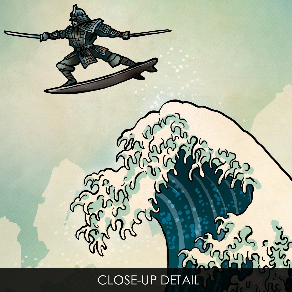 SURFS UP SAMURAI - Great Wave Big Surf Art Print 11x17 by Rob