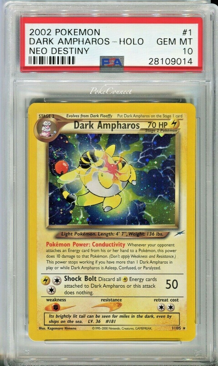 PSA 10 GEM MINT Pokemon DARK AMPHAROS Holo Rare Neo Destiny 1/105