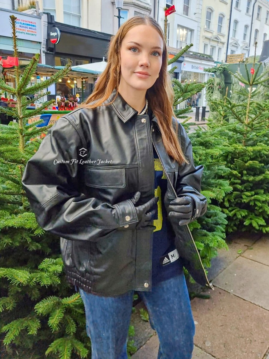 Women's Bomber Oversized Leather Jacket 90's Fashion Casual Wear