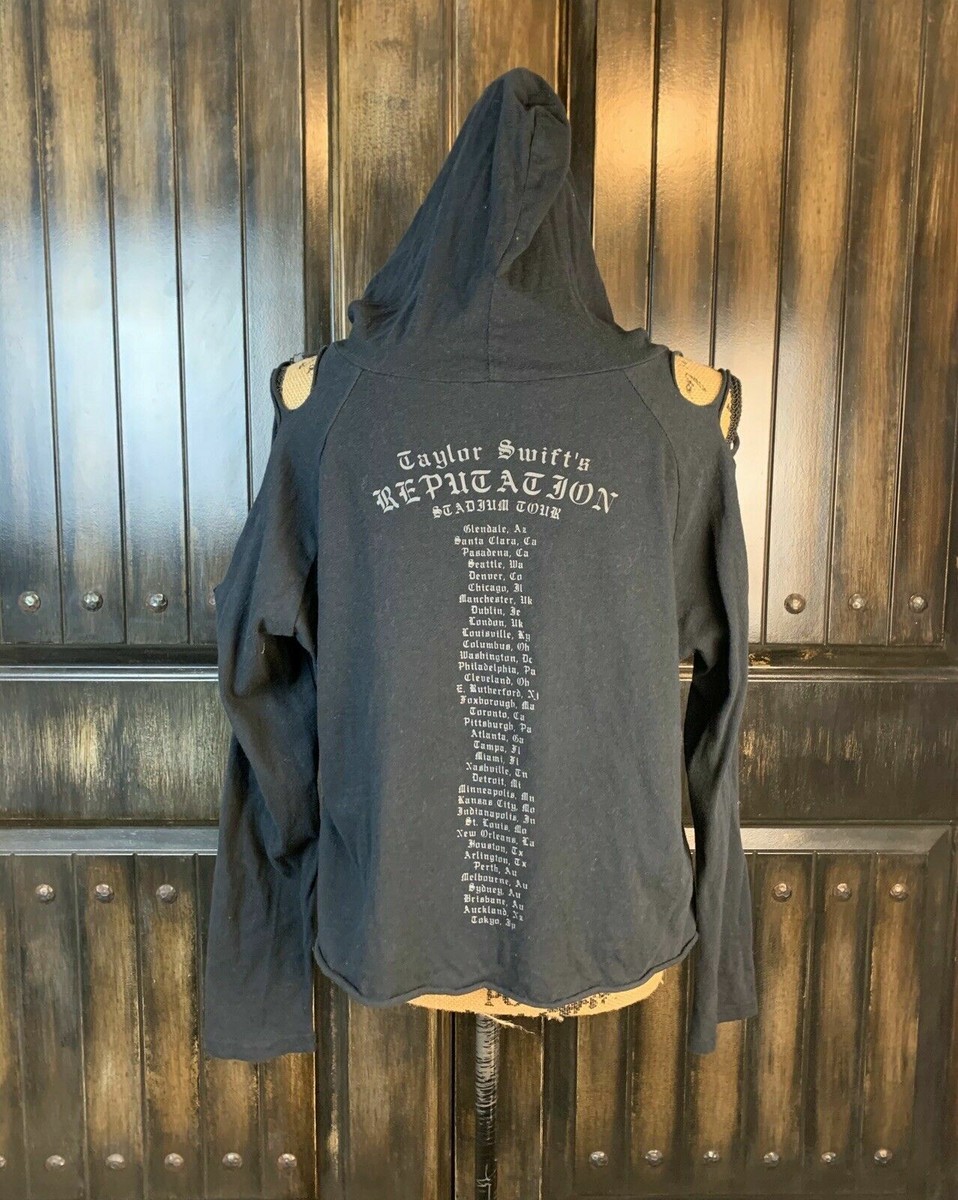 New L Taylor Swift Reputation Tour Shoulder Cut Out Crop Hoodie