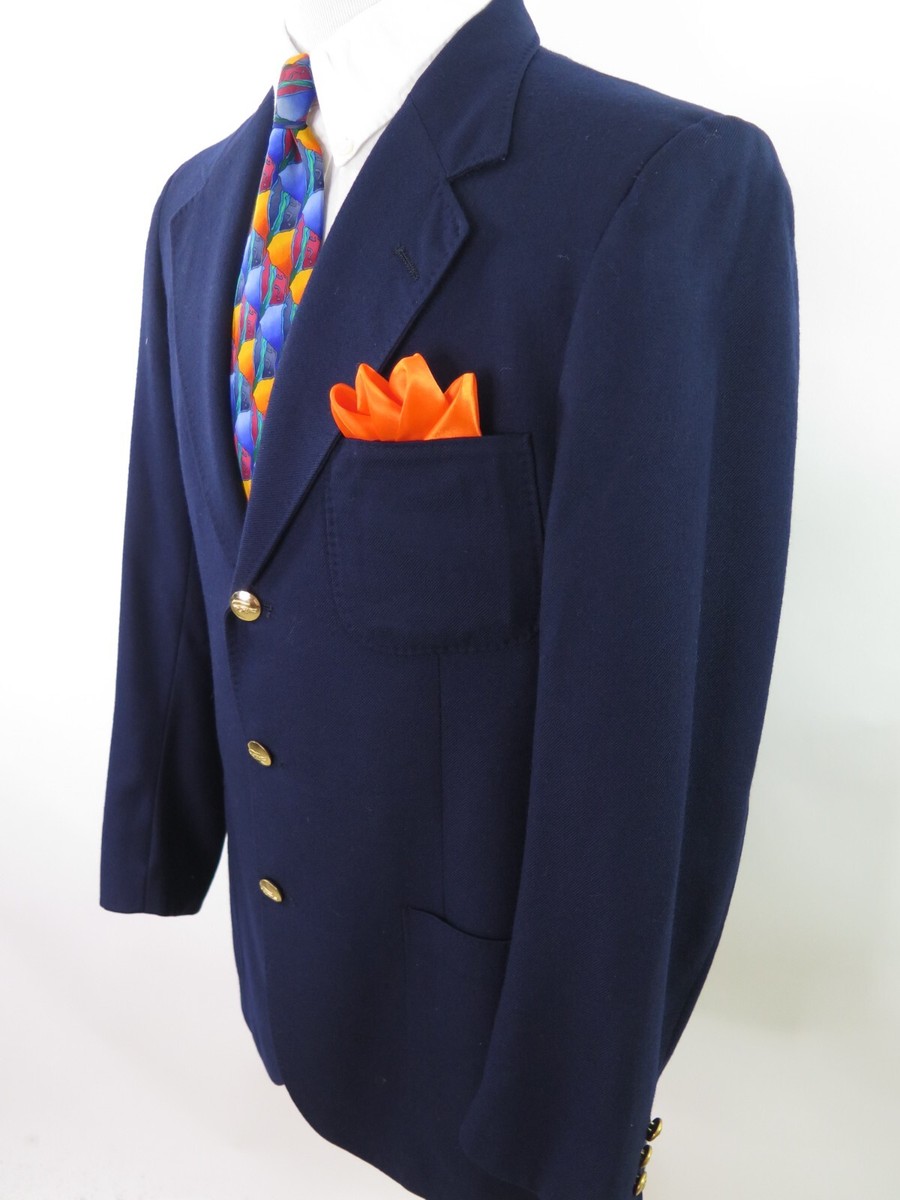 VTG Izod Lacoste Men Hopsack Blue Gold Buttons Blazer Jacket Sport