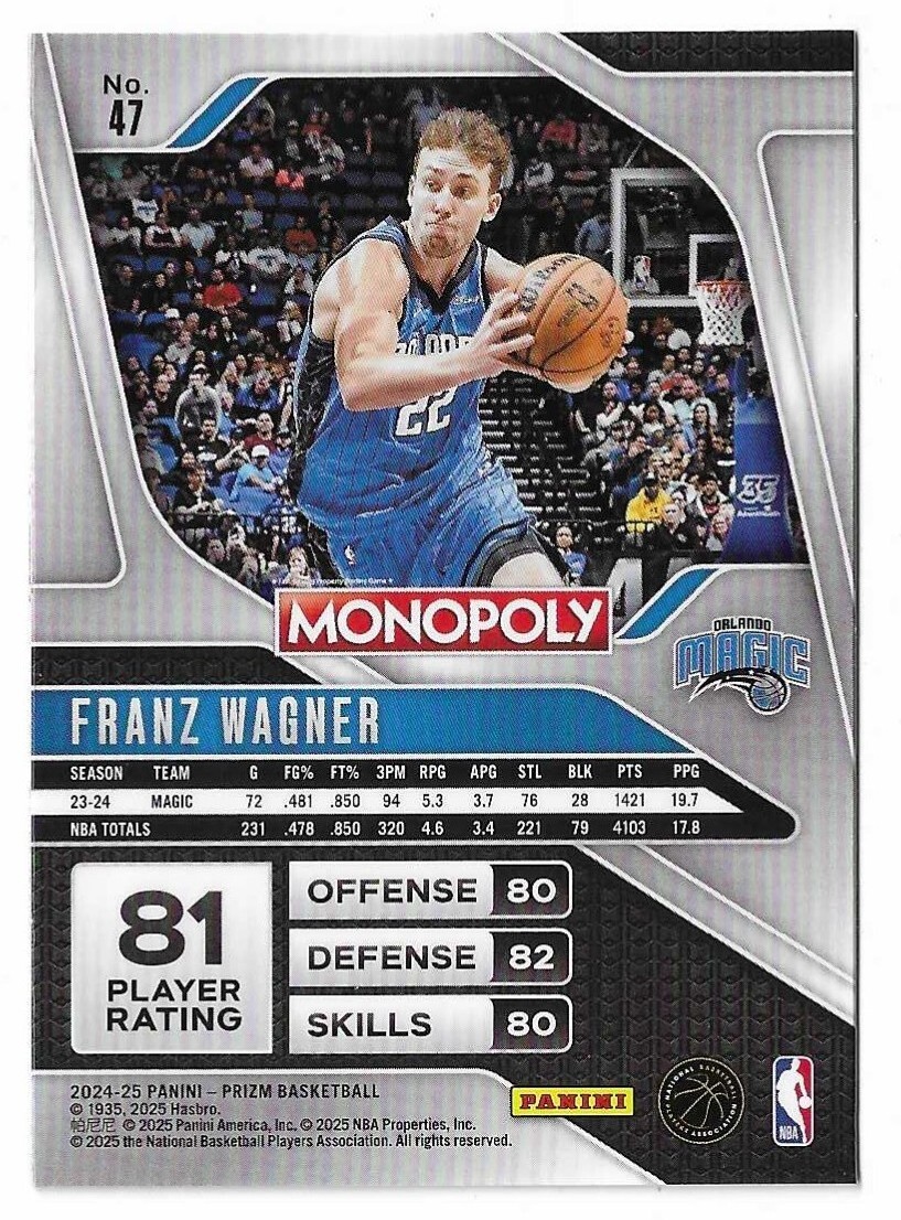 2024-25 Panini Prizm Monopoly Basketball Franz Wagner Card #47