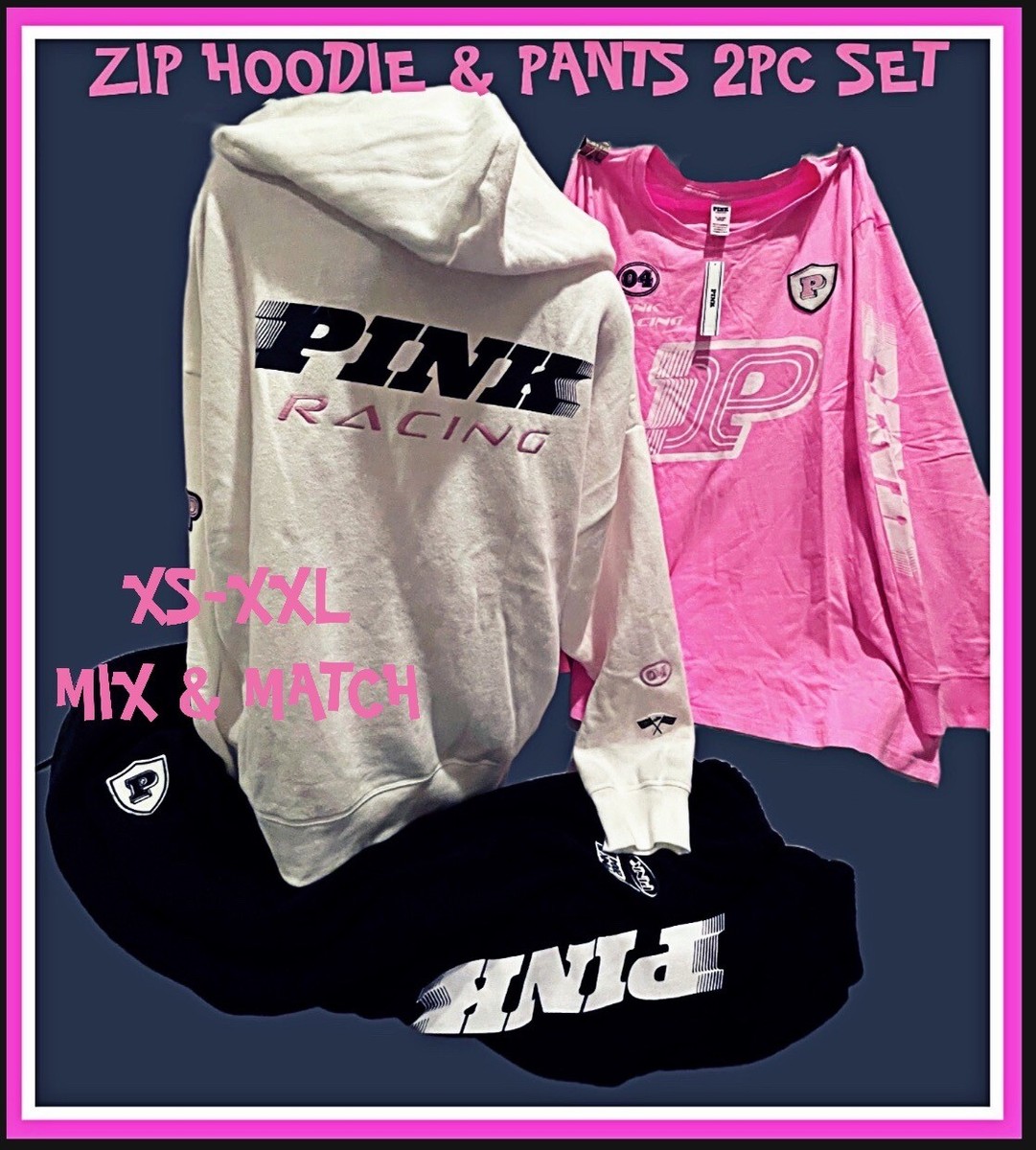VICTORIA'S SECRET PINK OVERSIZED ZIP HOODIE & PANTS 2PC SET RACING