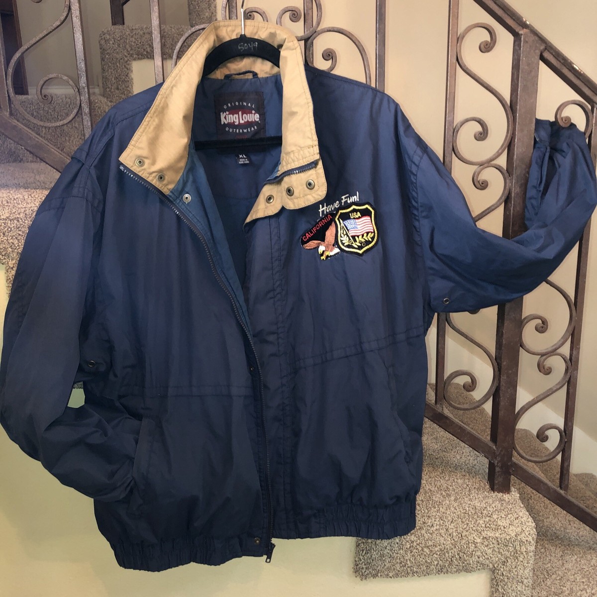 VTG King Louie Men's Embroidered CA USA Patch Jacket Made in USA