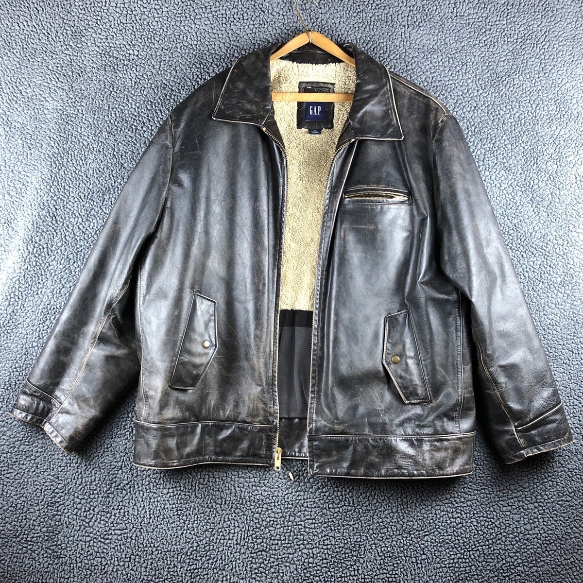 Vintage GAP Men's Leather Jacket Size XXL - Genuine Leather Sherpa