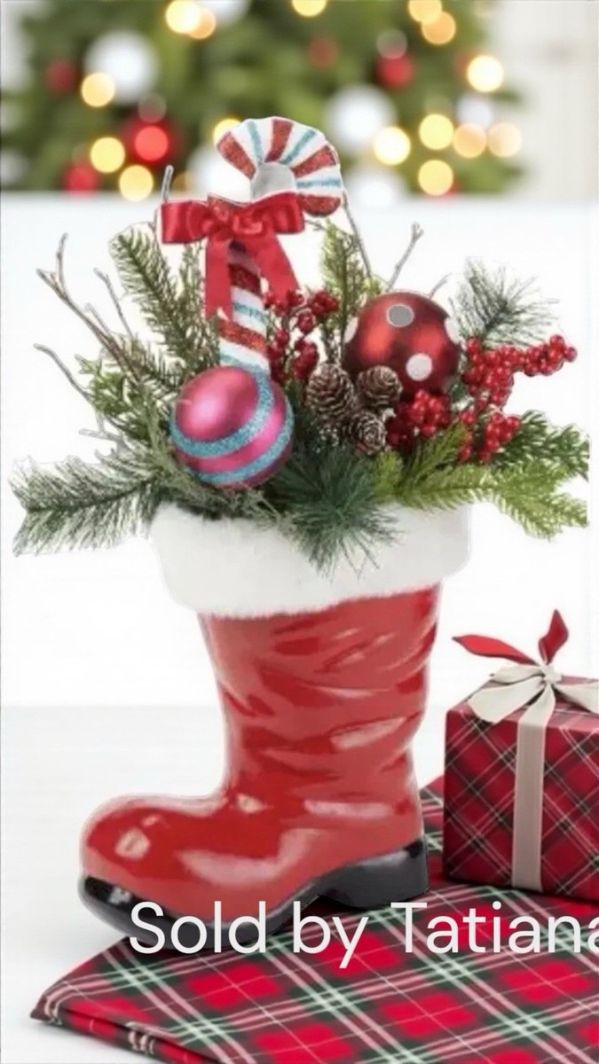 20” Martha Stewart Santa boot Christmas Tree TableTop cane floral