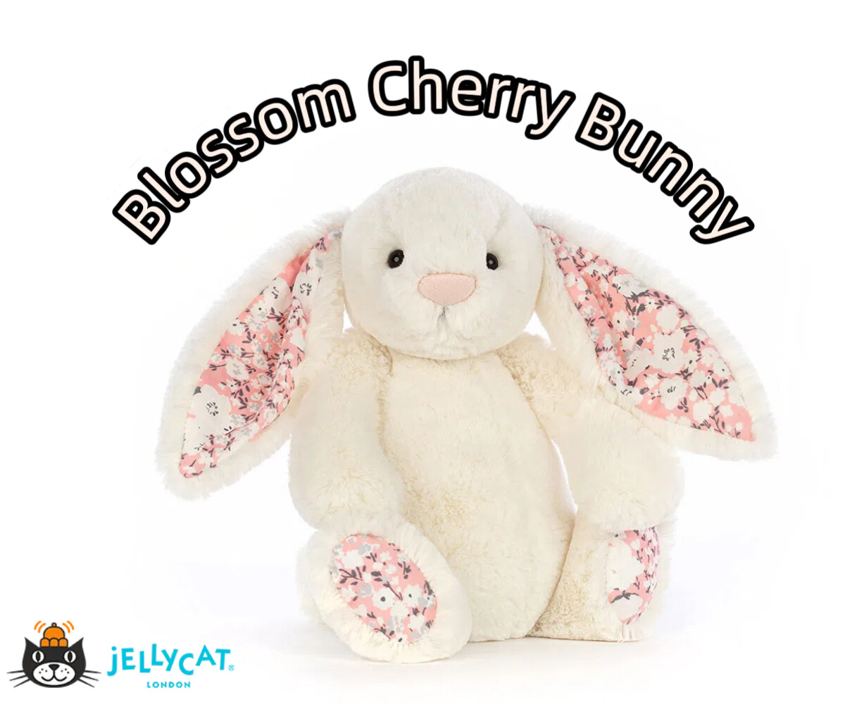 Blossom Cherry Bunny White Bashful Ear Rabbit Plush Soft Stuffed