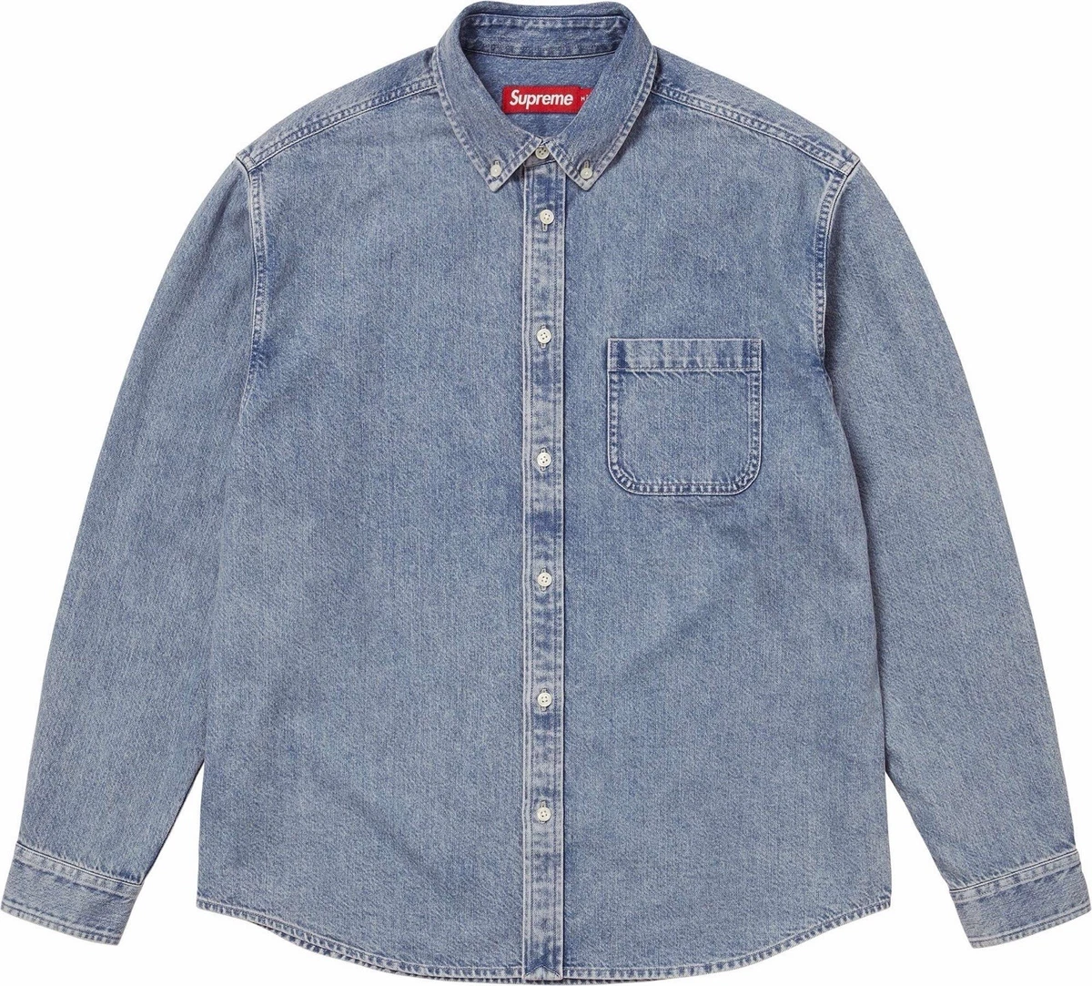 Supreme Denim Long Sleeve Casual Button-Down Shirts for Men for