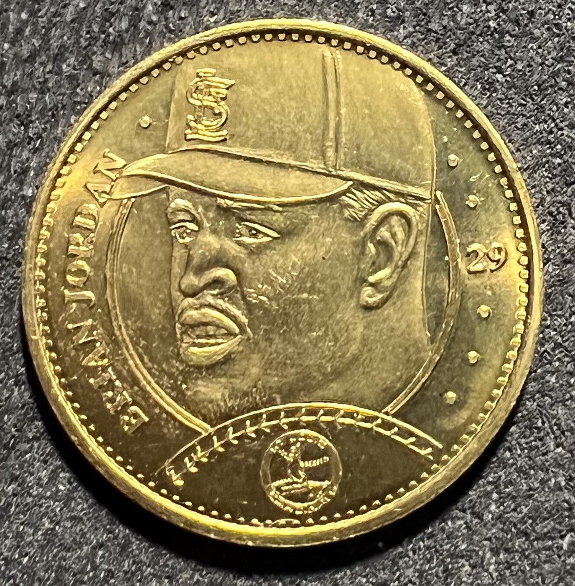 1997 PINNACLE MINT COLLECTION GOLD TONE BRASS COIN BRIAN JORDAN