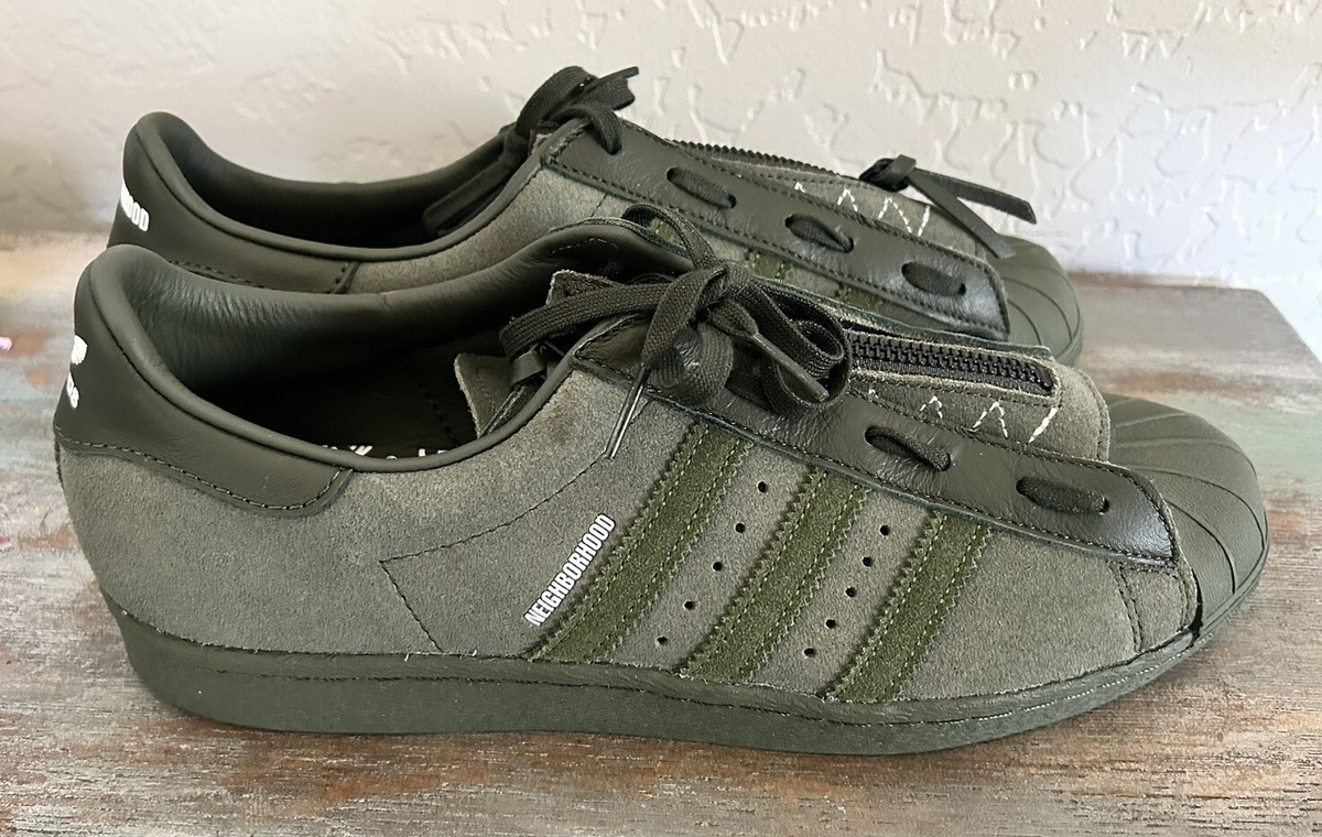Rare Adidas Superstar Neighborhood gx1401 Dark Green Suede Size