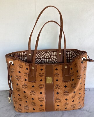 Genuine MCM Cognac Liz Reversible Vesetos Large Shopper Tote Bag