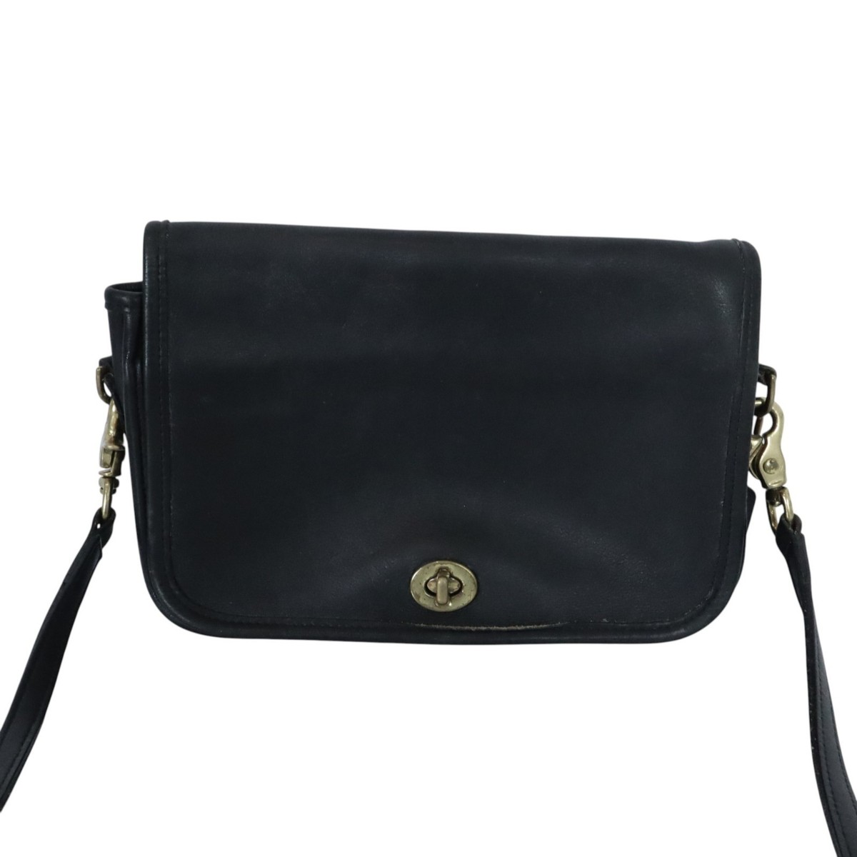 Vintage Coach Black Leather Penny Pocket Purse Crossbody Bag USA