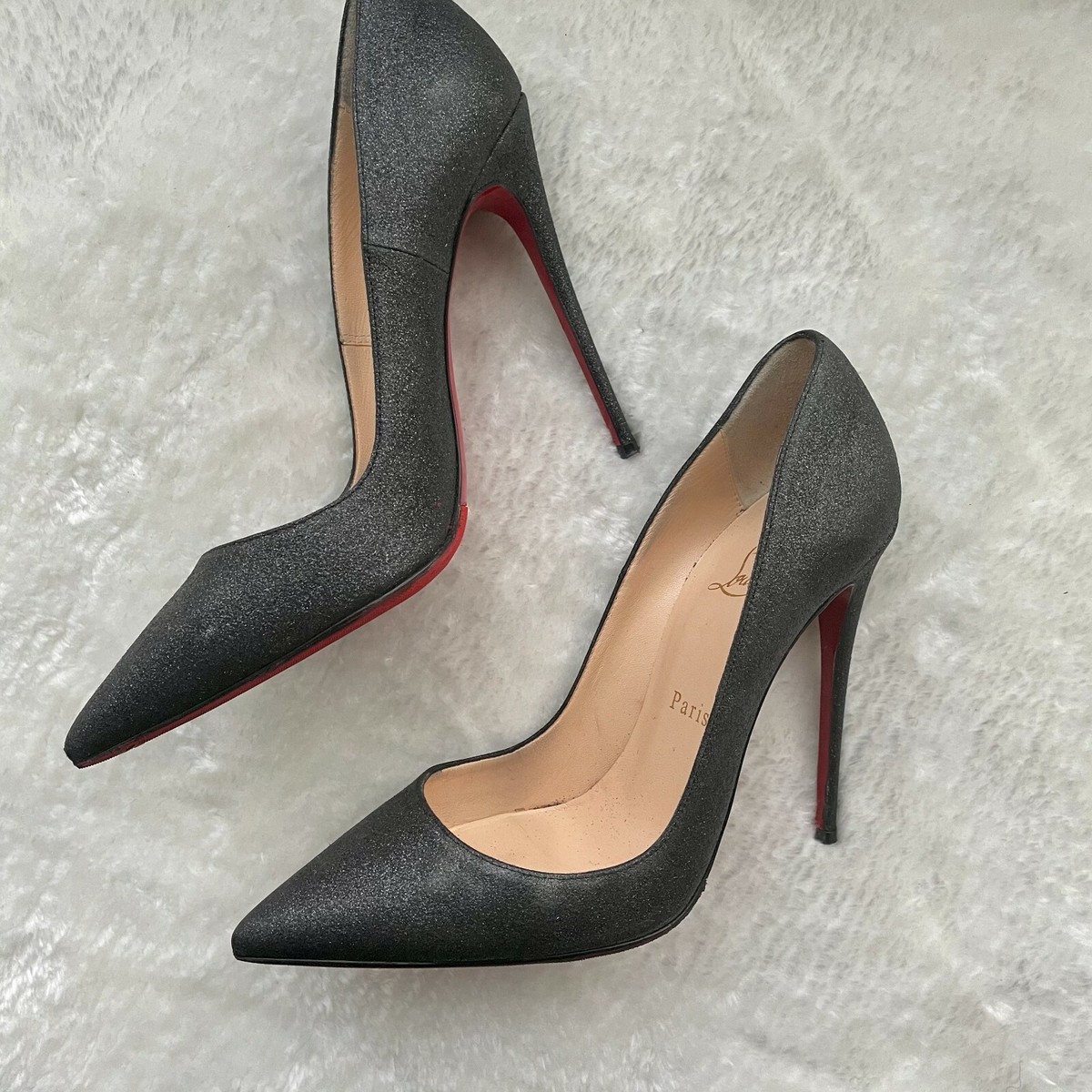 CHRISTIAN LOUBOUTIN SO KATE BLACK GLITTER PUMPS 120mm - Size 38