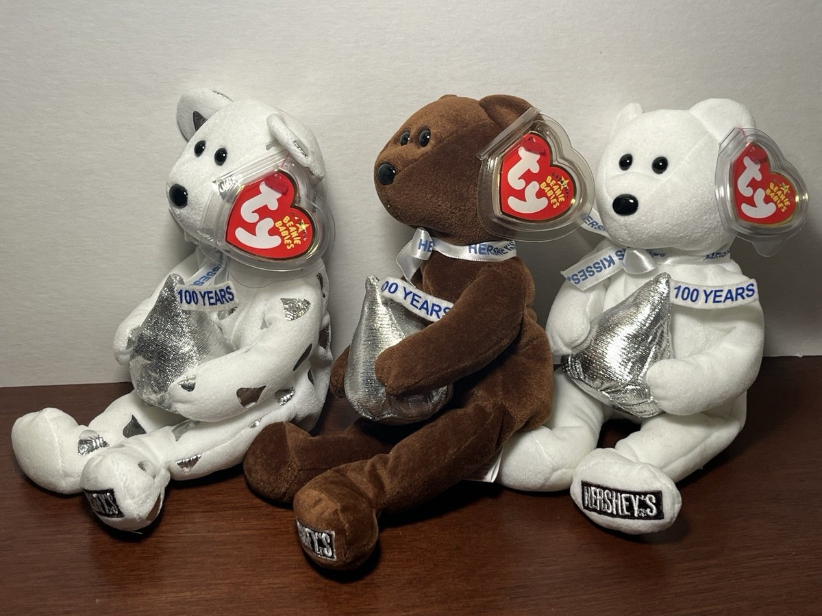 TY Beanie Baby Hershey's Kiss Bears 100 Year Anniversery Hugsy