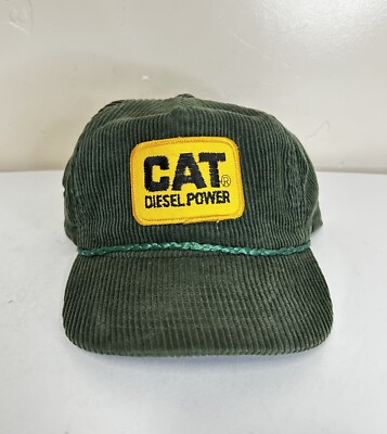 Vintage CAT Diesel Power Hat Mens Corduroy Green Trucker | eBay