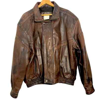 Vintage 80s-90s Rich Brown Leather Distressed Destroyed Bomber