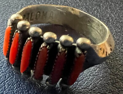 Zuni Signed Janice Paloma 1970s Fine Ring Needlepoint Natural