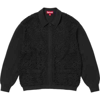 Supreme Crochet Zip Up Cardigan Black White Red 3colors 25SS New