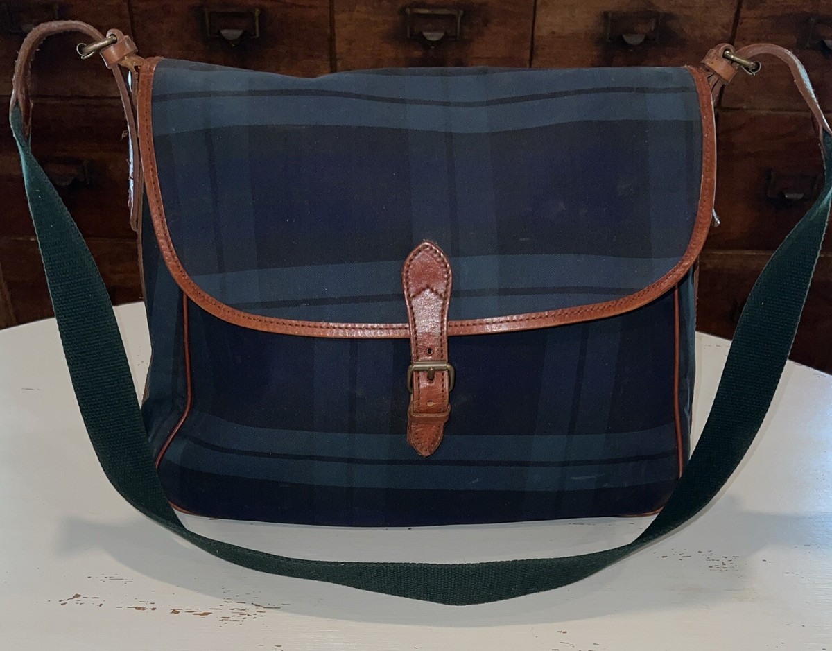 Vintage Polo Ralph Lauren Blackwatch Plaid Leather Messenger Purse