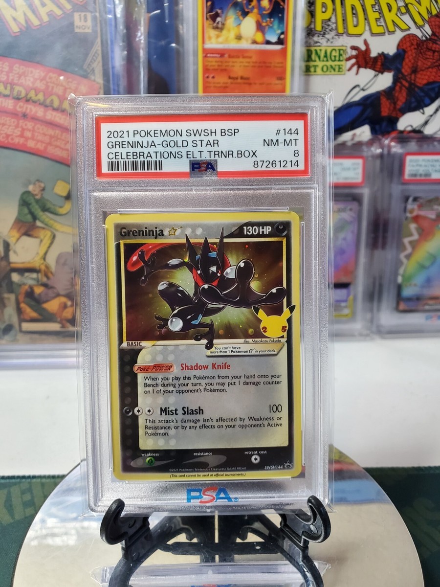 PSA 8 NM-Mint Pokemon Greninja Gold Star Celebrations #144 SWSH144