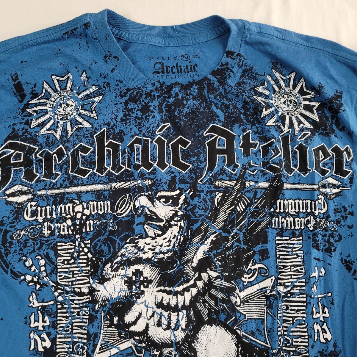 Archaic By AFFLICTION Shirt Men's Sz 2XL Blue Phoenix Double Sided