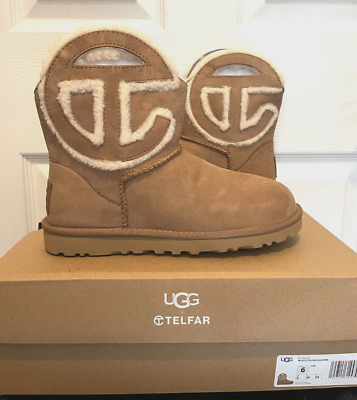 NIB UGG X TELFAR LOGO MINI CHESTNUT SHEEPSKIN BOOTS SIZE US
