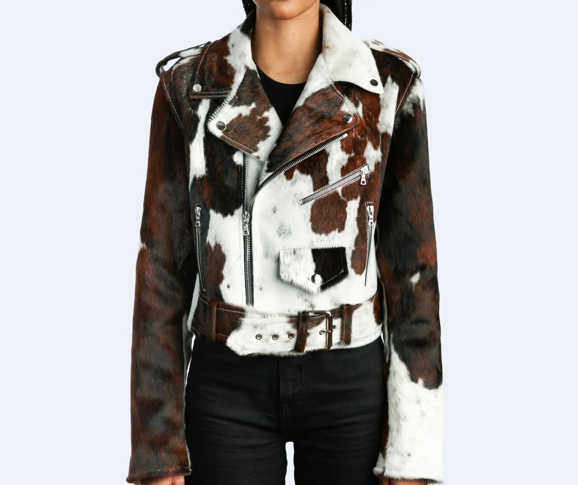 Genuine Cowhide Leather Jacket for Women | Natural Hair-On Cow
