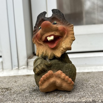 Vintage Henning Norway Folk Art Hand Carved Wooden Troll Figurine