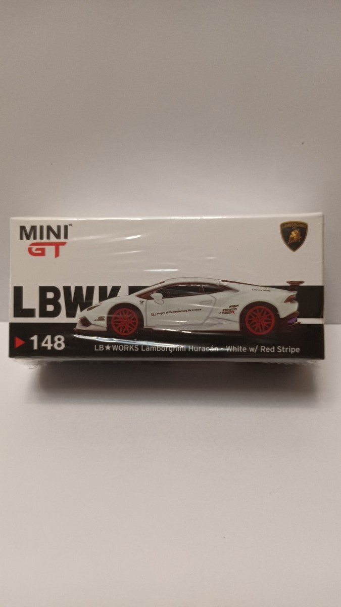 MiniGT 148 LB* WORKS Lamborghini Huracan v1 white w/ red Stripe