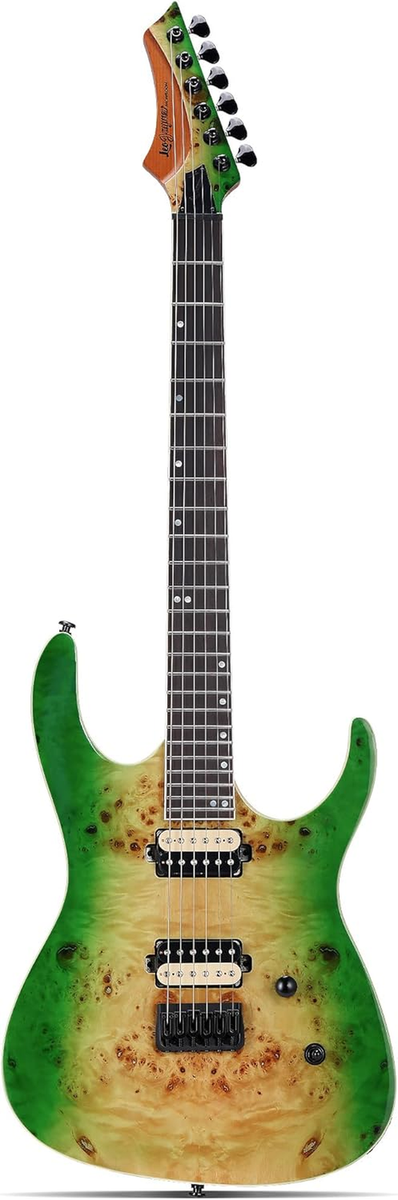 Leo Jaymz Monsoon Series Electric Guitar Green Burl Mahogany