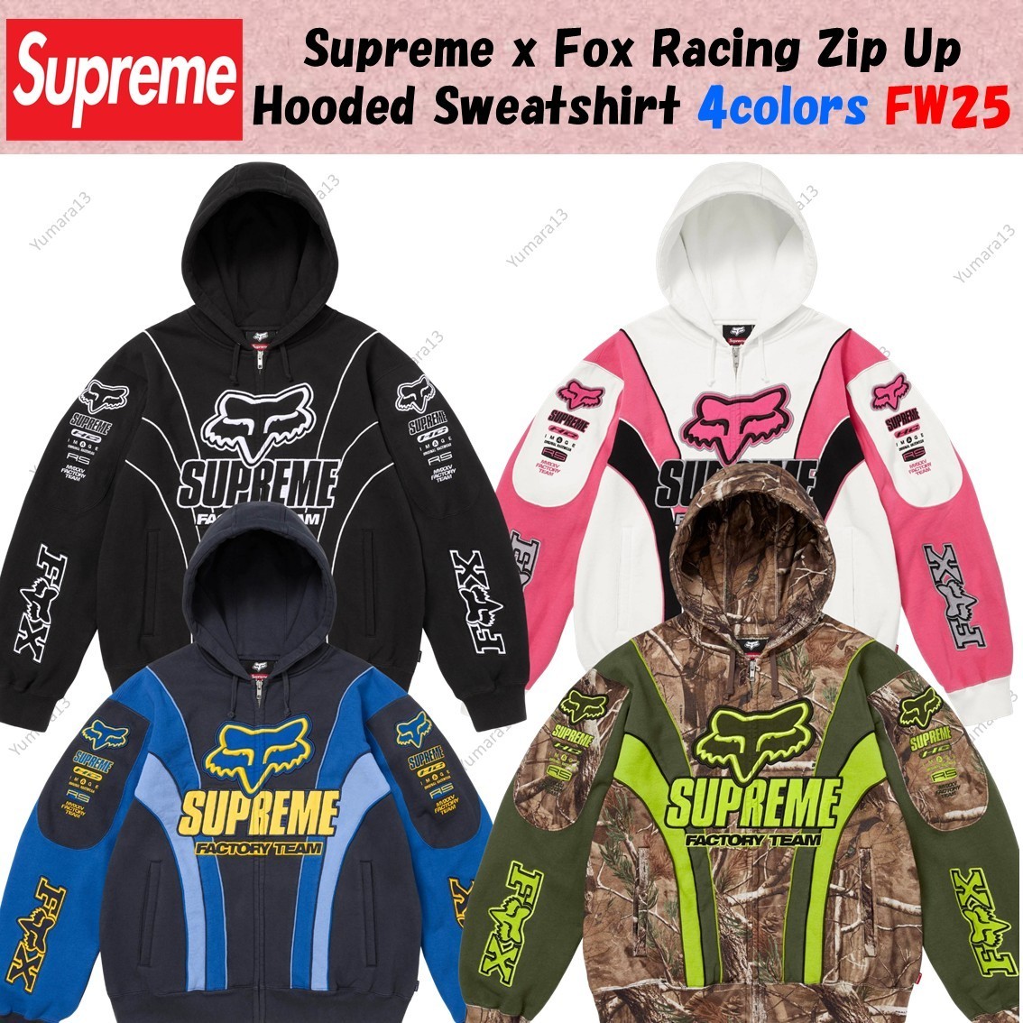 Supreme x Fox Racing Zip Up Hooded Sweatshirt 4colors FW25 | eBay