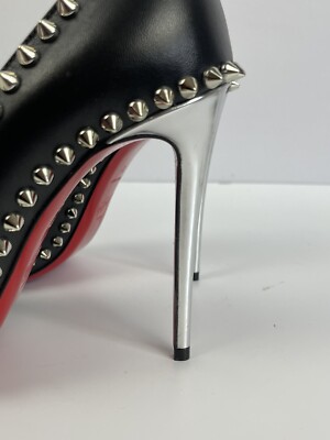Christian Louboutin Black Leather Studded Spike Heels Women's 37