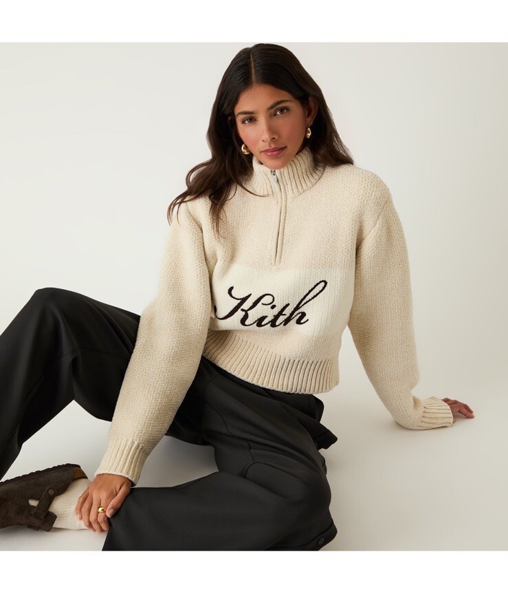 Kith Women Hunter II Chenille Script Quarter Zip Sweater Waffle